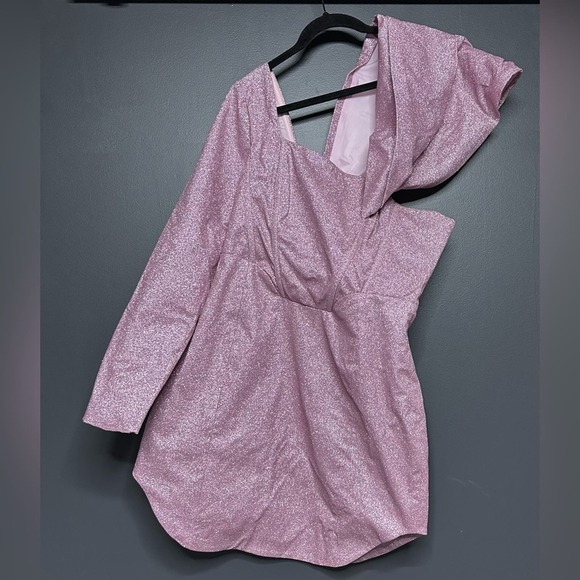 NWT ASOS LUXE structured one shoulder mini dress pink glitter 6 - Picture 4 of 6
